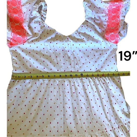 Embroidered Dot Tiered Swing Dress White Multicolored Garden Girl Women’s Large - Picture 6 of 14